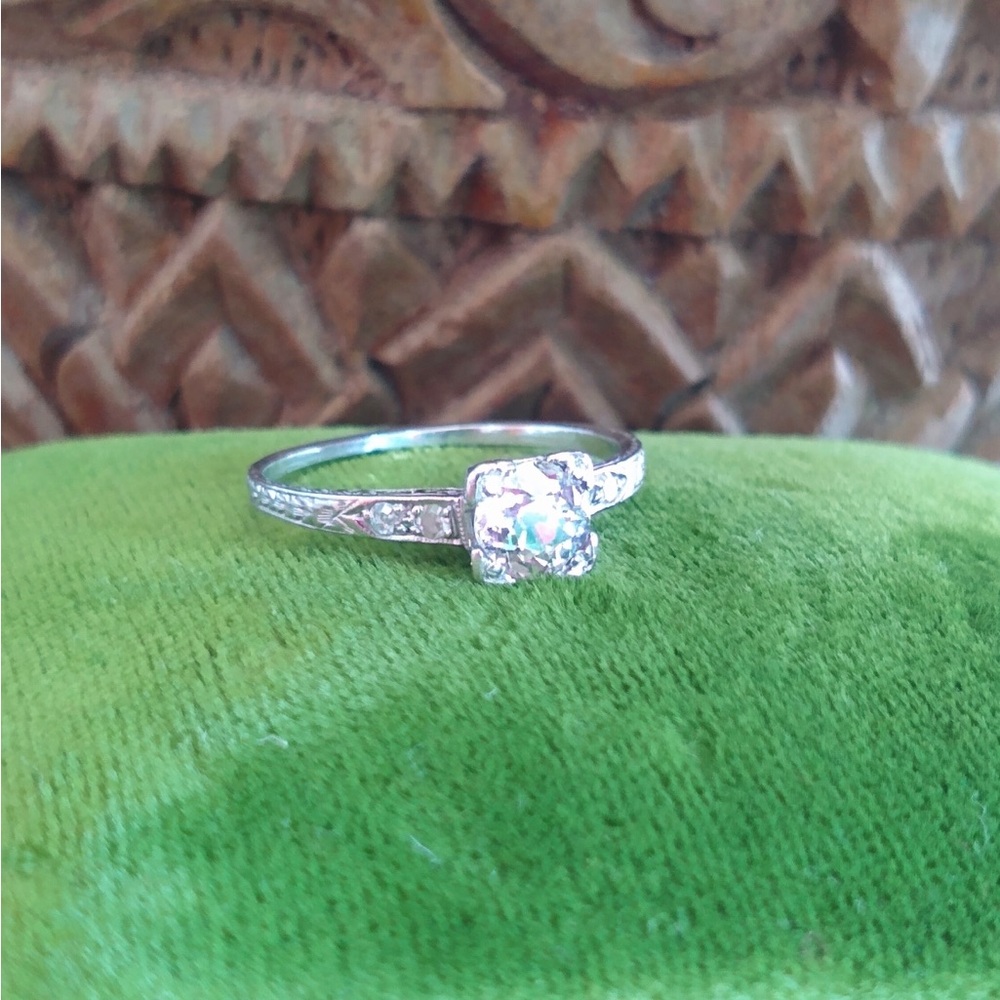 Antique platinum Edwardian old mine cut diamond cushion cut engagement ring